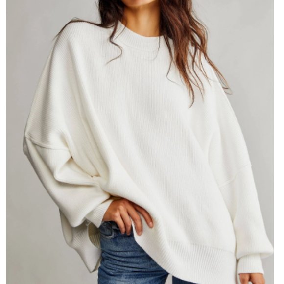 Free People Tops - Free People painted White Pullover Style Easy Street Tunic Sweatshirt M Size NWT